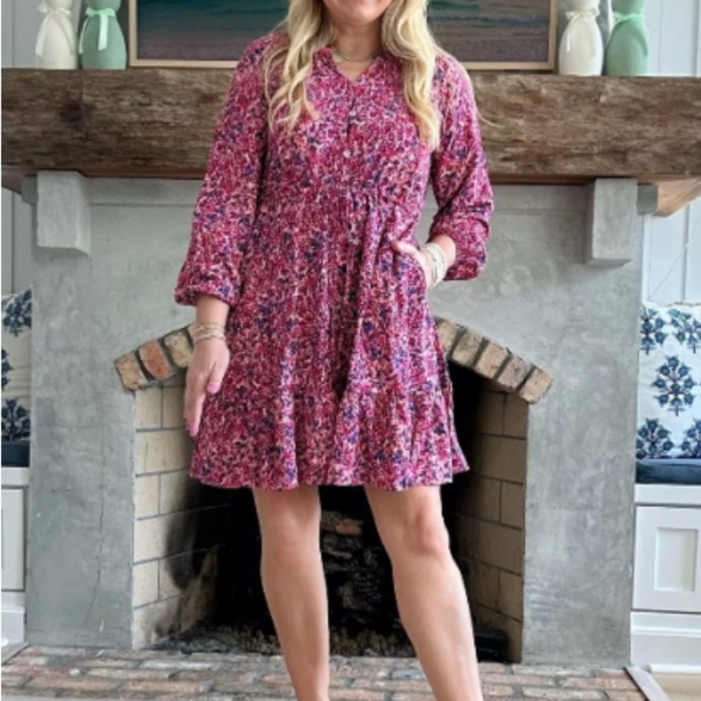 Time and Tru Pink Floral Tiered Mini Dress